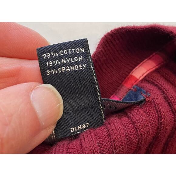 Lands' End Cotton Blend Burgundy V-Neck Ribbed Long Sleeve Cardigan Sweater, M - Picture 8 of 11